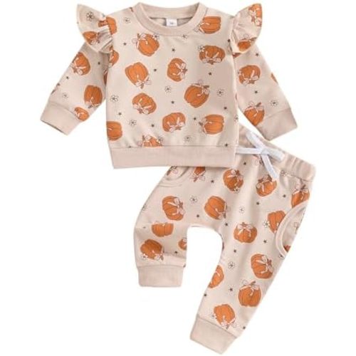 Toddler Baby Girl Halloween Outfit Pumpkin Crewneck Sweatshirt Long Sleeve Shirt Pants Newborn Fall Clothes
