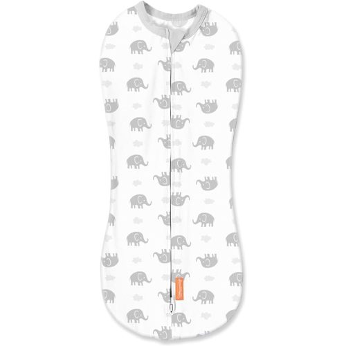 SwaddleMe by Ingenuity Compression Swaddle Pod, Two-Way Zipper for Easy Changes, Improves Sleep & Calms Startle Reflex, 0-2 Months, 2-Pack - Grey Elephant Skies