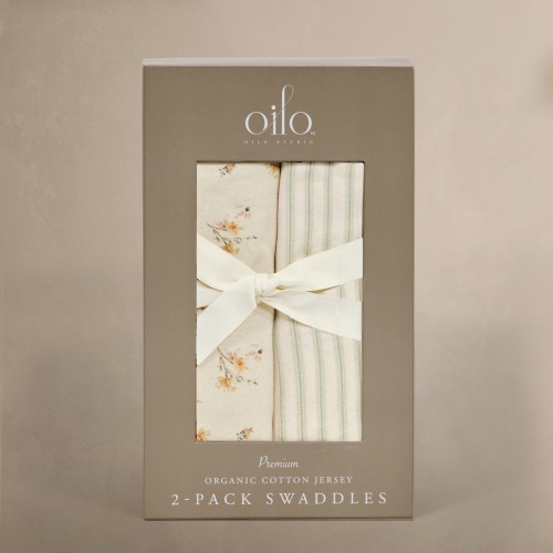 'Dainty Floral' & 'Sea Moss' Sage Green Stripe - Jersey Swaddle Set