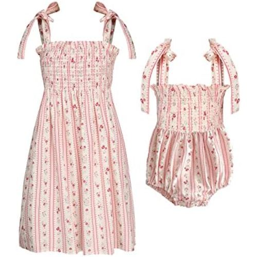 Colorful Childhood Baby Girls Summer Dress Toddler Strap Smocked Floral Boho Beach Dress Rompers Sisters Matching Outfits