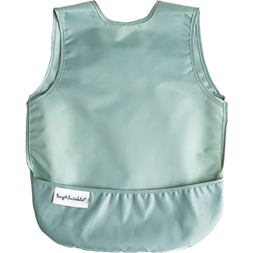 Tiny Twinkle Mess Proof Baby Bib - Waterproof & Lightweight Baby-Led Weaning Apron | 100% Recycled Polyester, Easy Clean & Machine Washable (Sage Green, Small 6-24 Months)