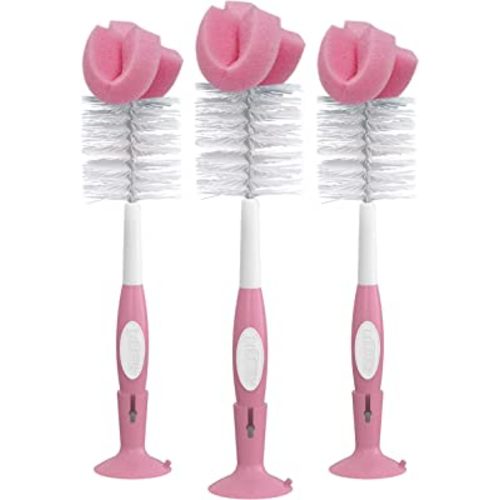 Amazon.com: Dr. Brown's Reusable Sponge Baby Bottle Cleaning Brush Set with Suction Cup Stand, Scrubber and Nipple Cleaner, Pink, 3 Pack : Baby