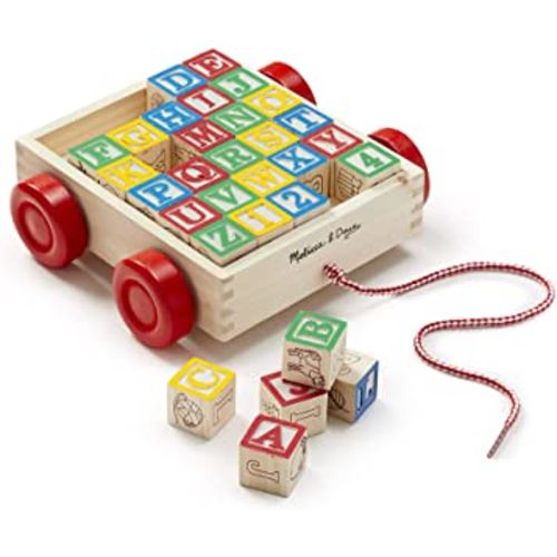 Melissa & Doug Classic ABC Wooden Block Cart Educational Toy With 30 1-Inch Solid ABC Wood Blocks For Toddlers Ages 2+