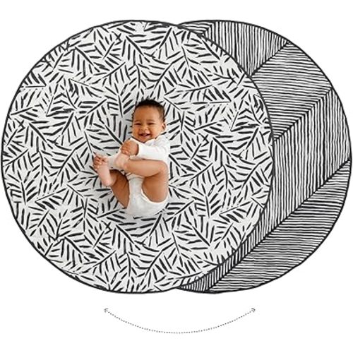 Toddlekind Organic Cotton Reversible Play Mat – 48" Handmade Blanket for Floor Activities, Tummy Time, Nursery Decor, and Family Comfort 0m+ Anchor (Charcoal/Black)