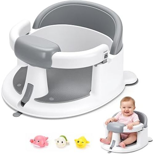 Baby Bath Seat for Babies 6 Months & up with Suction Cups, Non-Slip Infant Bath Chair, Ergonomic Baby Bathtub Seats for Babies Sitting Up, BPA-Free Toddler Bath Seat, Easy-Release Pull Tab, Gray