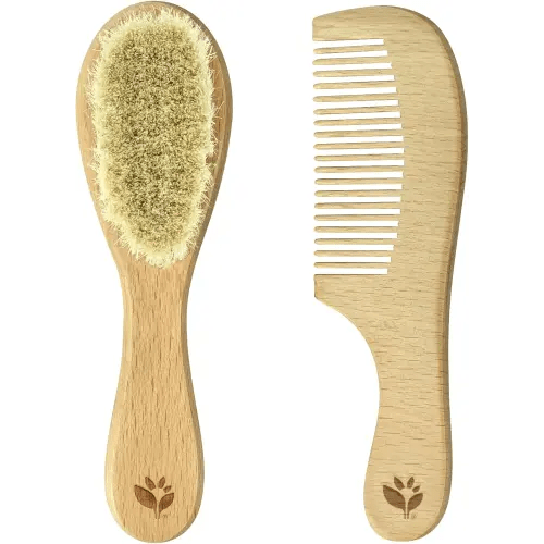 green sprouts Baby Brush & Comb Set | Gently grooms baby's hair | Made of natural wood and bristles