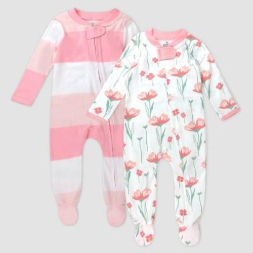 Honest Baby 2pk Jumbo Sleep N' Play - Pink Striped Newborn