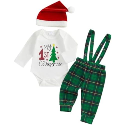 St Patricks Day Baby Boy Outfit My 1st St. Patricks Day Romper Onesie Suspender Pants Set With Beanie Hat