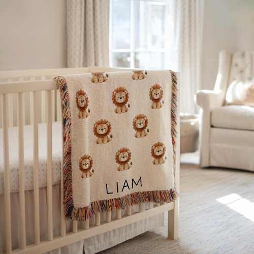 Personalized Lion Baby Blanket Safari Nursery Decor Baby Shower Gift Custom Baby Name Blanket Lion Safari Baby Blanket Jungle Theme Nursery