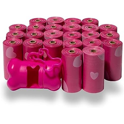 Best Pet Supplies Dog Poop Bags (360 Bags) for Waste Refuse Cleanup, Doggy Roll Replacements for Outdoor Puppy Walking and Travel, Leak Proof and Tear Resistant, Thick Plastic - Pink Heart