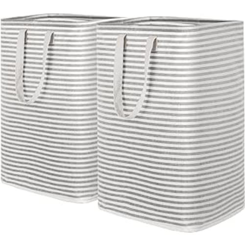 Lifewit 2 Pack Laundry Hamper Large Collapsible Laundry Baskets, Freestanding Waterproof Clothes Hamper with Easy Carry Handles in Laundry Room Bedroom Bathroom College Dorm for Adults, Grey, 2 x 75L