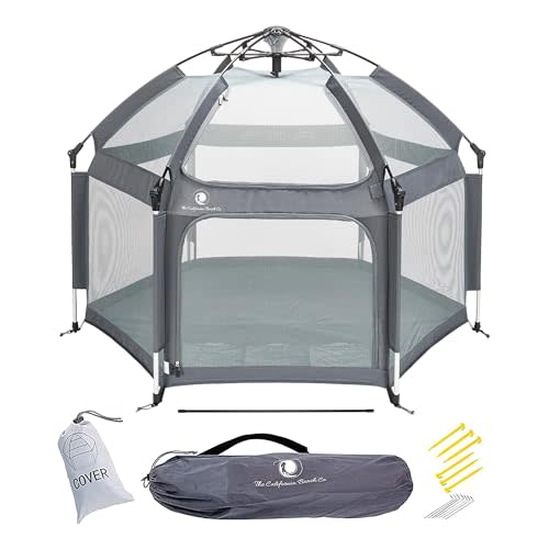 POP 'N GO Baby Playpen - Indoor & Outdoor Playpen for Babies and Toddlers - Baby Beach Tent, Foldable, Portable W/Canopy, Travel Bag, & Mosquito Net - Pop Up Pack and Play Tent (Anchor Grey)