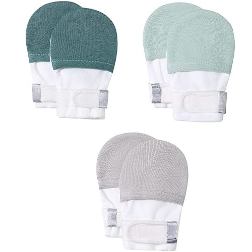 HAPIU Baby No Scratch Mittens Stay On, 100% Cotton Breathable, Adjustable Infant Gloves for Boys Girls, Newborn - 12 M