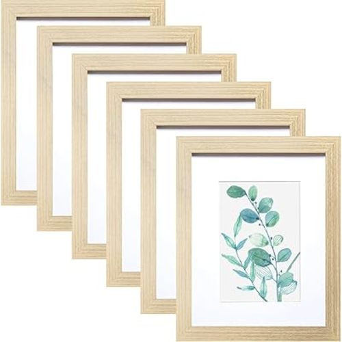 SESEAT 8x10 Picture Frame Natural Woodgrain Set of 6, Display Pictures 5x7 With mat or 8x10 Without Mat