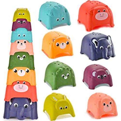 Animal Stacking Cups Bath Toys for Toddlers, 8PCS Nesting Cups Set for Boys & Girls 1-3, Montessori Toys for Toddlers 6-12 Months Play for Indoor/Outdoor/Bathtub/Beach