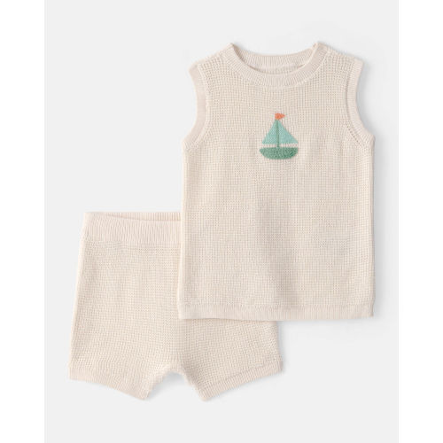 Baby 2-Piece Sailboat Crochet Top & Short Set - Cream | Carter's NB