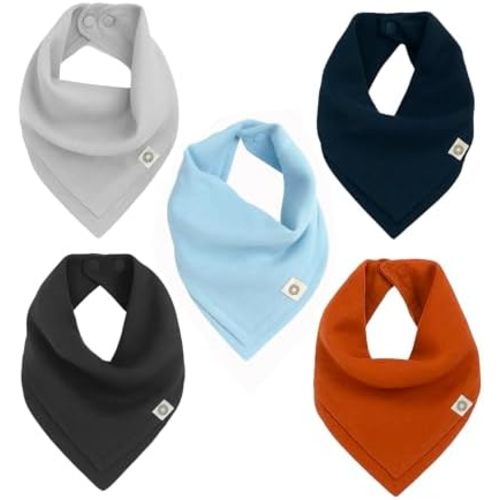 Kishu Baby Indi Organic Baby Bandana Bibs – Fairtrade 4-Way Reversible Drool Bibs for Boys & Girls – Unisex (Set of 5)