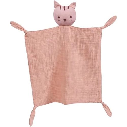 insular Lovey Blanket for Boys and Girls, Organic Cotton Muslin Security Blanket for Babies, Soft Breathable Lovie Soothing Towel for Newborn and Infant, Pink Cat