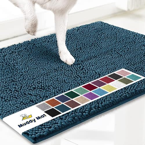 Muddy Mat® Shown on TV – Super Absorbent Door Mat Indoor, Microfiber Quick Dry Chenille Entryway Rug, Non-Slip Front Door Mat, Indoor Mats for Entryway, Machine Washable Pet Rug, Atlantic Blue 48"x72"