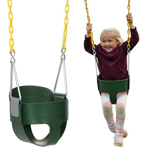 Eastern Jungle Gym Heavy-Duty High Back Full Bucket Toddler Swing Seat | Coated Swing Chains Fully Assembled | Green Swing Set Accessory