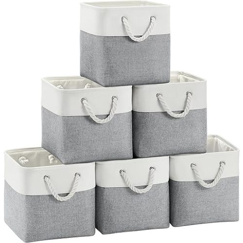 Fabric Cubes Storage Basket, 6 Pack 11x11 in with Handles Foldable Cube Storage Bins, for Shelves, Home, Office, Nursery Organizers