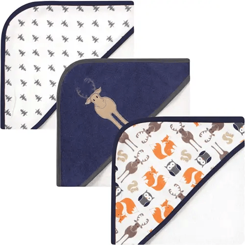 Hudson Baby Unisex Baby Cotton Rich Hooded Towels, Blue Moose, One Size