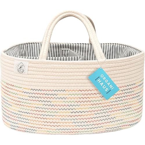 OrganiHaus Rainbow Baby Diaper Caddy Organizer for Changing Table, Diaper Basket Organizer, Portable Car Diaper Caddy Storage Organizer Baby Girl and Boy, Baby Diaper Caddy, Nursery Storage Bin