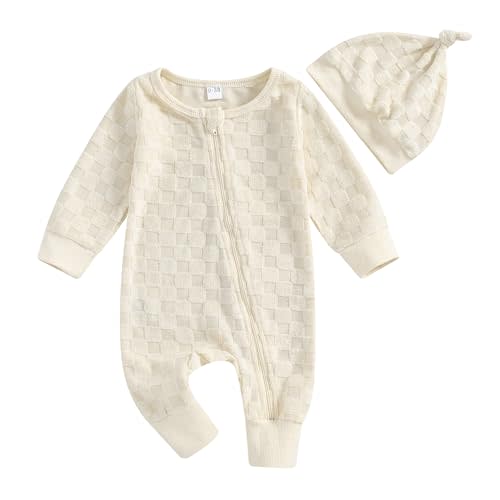 Kavousa Newborn Coming Home Outfit Boy Girl Baby Romper Jumpsuit with Hat 2 Piece Neutral Baby Clothes