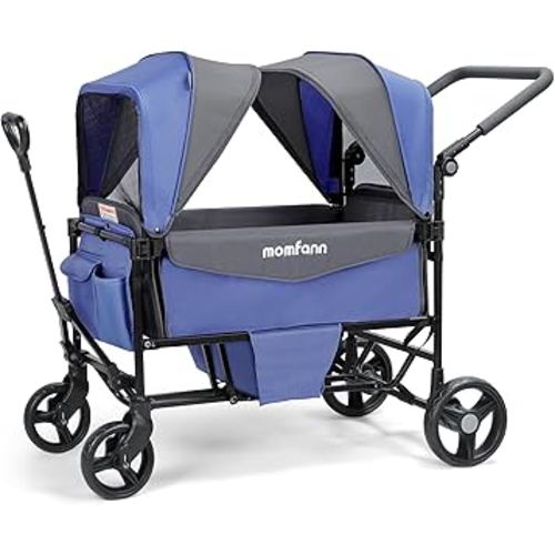Stroller Wagon for 2 Kids with Canopy, Foldable All-Terrain Wagon Stroller with Adjustable Push/Pull Handle, Parent Organizer, 5-Point Harness, Ideal for Travel & Outdoor Adventures, Lavender Blue