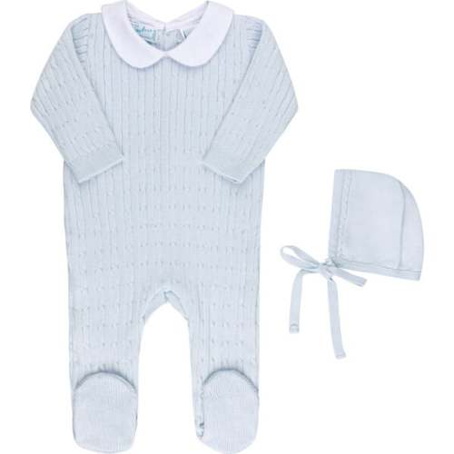 Boys Peter Pan Cable Knit Romper and Bonnet Blue