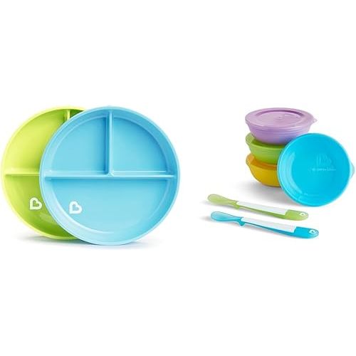 Munchkin® Stay PutTM Divided Toddler Plates and Love-a-BowlsTM 10pc Baby Feeding Set with Bowls, Lids, Spoons