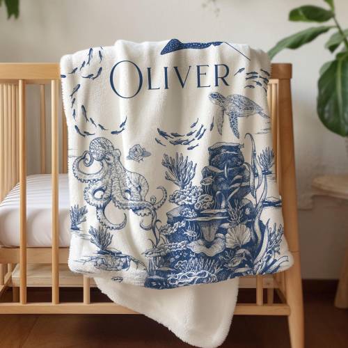 Personalized Blanket Boy Nautical Nursery Crib Blanket Hospital Newborn Name Blanket Under the Sea Baby Shower Boy Gift Ocean Crib Bedding
