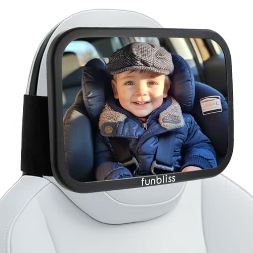 Funbliss Fixed Headrest Baby Car Mirror, Car Mirror for Baby Compatible with Tesla and other vehicles,360° Rotation, Shatterproof Plastic, No Assembly Required