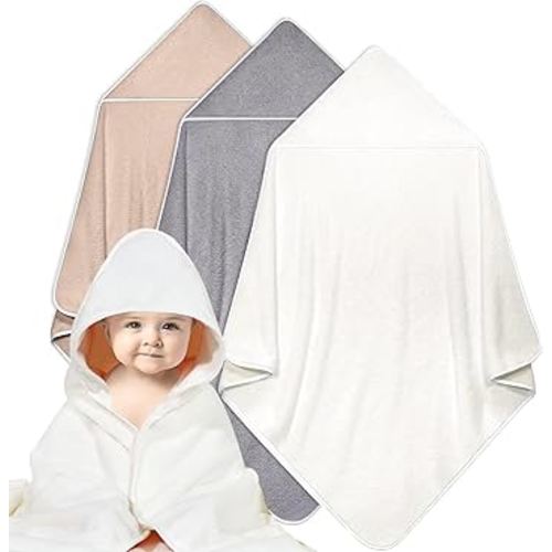 Hooded Baby Bath Towels for Newborn 3 Pack Baby Towels with Hood 32 x 32 Inch Unisex Coral Fleece Super Soft Absorbent Bath Towel Set Gift for Babies, Infant, Toddler, Newborn Essential