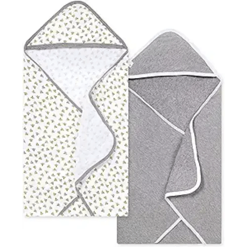 Burts Bees Baby Infant Hooded Towels Honey Bee Organic Cotton, Unisex Bath Essentials and Newborn Necessities, Soft Nursery Towel with Hood Set, 2-Pack Size 29 x 29 Inch