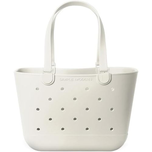 Simple Modern Beach Bag Rubber Tote | Waterproof Large Tote Bag with Zipper Pocket for Beach, Pool Boat, Groceries, Sports | Getaway Bag Collection | Cream