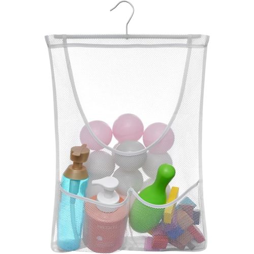 Jelier Hanging Bath Toy Storage Organizer,Mesh Shower Caddy with Hanger,Toy Storage Net Bag for Kids Bathroom Decor Bedroom (white)