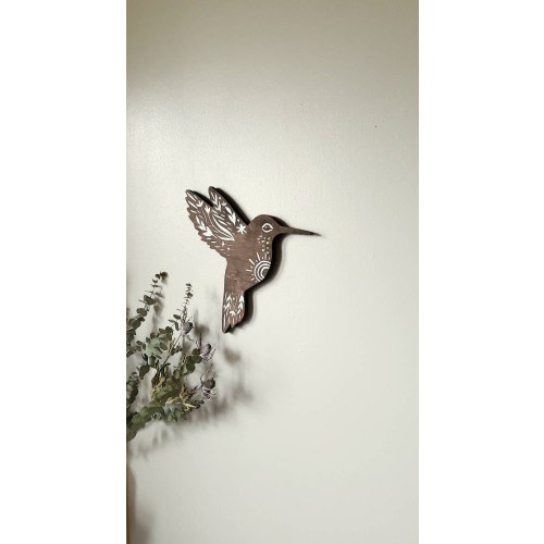 Hummingbird wood wall art, western decor wall hanging, woodland nursery decor baby shower gift, boho cottage core, earthy bedroom decoration