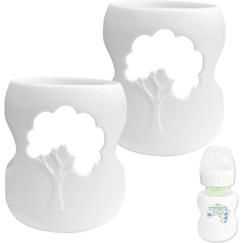 Baby Glass Bottle Silicone Sleeves Compatible with Dr. Brown's Natural Flow Options+ Wide Neck Glass Baby Bottles (5 oz, White, 2 Pack)