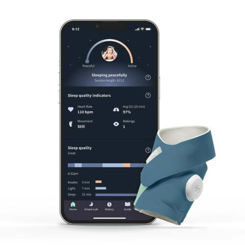 Owlet Dream Sock - Smart Portable Wi-Fi Baby Monitor with Heart Rate and Average Oxygen O2 Sleep Quality Indicators - Bedtime Blue