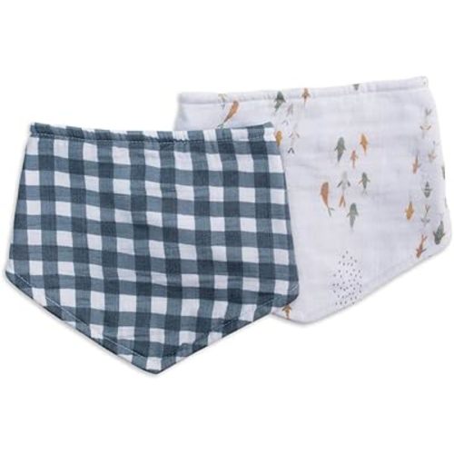 lulujo Soft Cotton Baby Bib, 2 Pack, Fish/Gingham