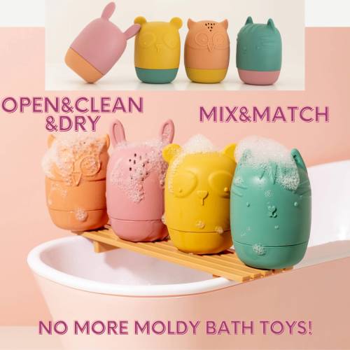 Non-Toxic Silicone Bath Toys for Babies & Toddlers Mold Free Plastic Free Baby Bathtub Toys, Water Toys, Pool Toys, Easy to Clean