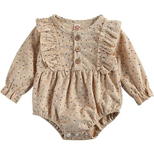 Mubineo Infant Baby Girl Corduroy Basic Plain Ruffle Long Sleeve Romper Tops Clothes