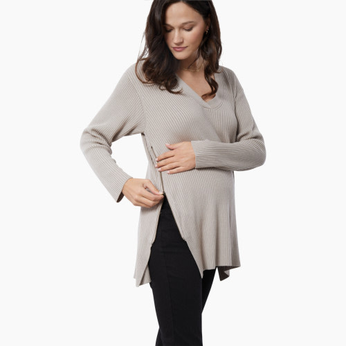 Ingrid and Isabel Side Zip Nursing Sweater - Beige, Xl