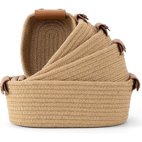 Beautiful Storage Basket Set of 5 - Sturdy Jute Rope Baskets for Shelves Are Perfect for Organizing Your Home - Quality Storage Bins Easily Fit With Any Nursery or Bedroom Decor