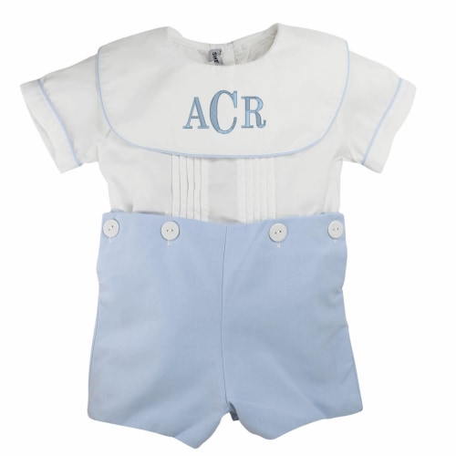Boys Bobby Suit White Blue with Portrait Collar