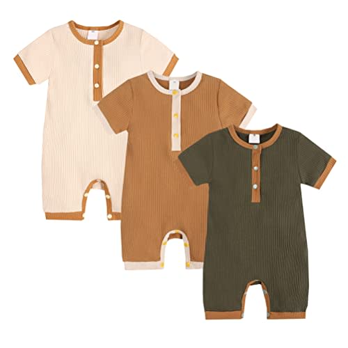 12 Month Bafeicao Baby Boy Girl 2/3 Pack Solid Romper Ribbed Short/Long Sleeve Bodysuit Jumpsuit Infant Knitted Outfits Clothes