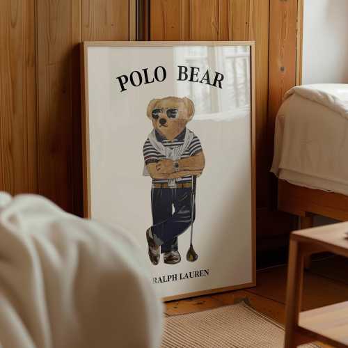 Polo Bear Golf Poster, Ralph Lauren Print, White Polo Bear Poster, Polo Bear Wall Art, Luxury Fashion Polo Game Fashion Print Polo Bear Art
