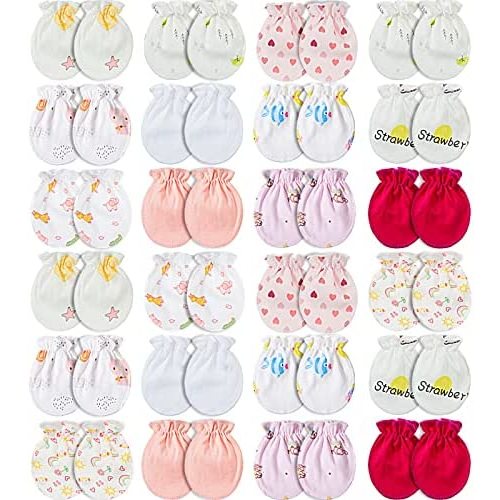 Geyoga 24 Pairs Newborn Baby Mittens No Scratch Mittens Soft Elastic Infant Baby Gloves for 0-6 Months