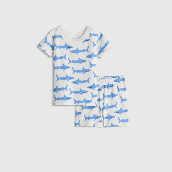 100% Organic Cotton Short Sleeve and Shorts Pajama Set in Sleepy Sharks